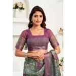 Generic Women's Linen Cotton Printed Ready To Wear Saree With Unstitched Blouse 5.5 Mtr (Multicolor) - Image 2