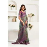 Generic Women's Linen Cotton Printed Ready To Wear Saree With Unstitched Blouse 5.5 Mtr (Multicolor) - Image 3