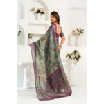 Generic Women's Linen Cotton Printed Ready To Wear Saree With Unstitched Blouse 5.5 Mtr (Multicolor) - Image 4