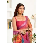 Generic Women's Linen Cotton Printed Ready To Wear Saree With Unstitched Blouse 5.5 Mtr (Pink) - Image 2