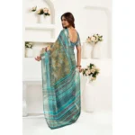 Generic Women's Linen Cotton Printed Ready To Wear Saree With Unstitched Blouse 5.5 Mtr (Light_Green) - Image 4