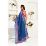Generic Women's Linen Cotton Printed Ready To Wear Saree With Unstitched Blouse 5.5 Mtr (Blue) - Image 4