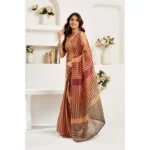 Generic Women's Linen Cotton Printed Ready To Wear Saree With Unstitched Blouse 5.5 Mtr (Brown) - Image 4