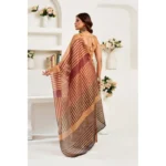 Generic Women's Linen Cotton Printed Ready To Wear Saree With Unstitched Blouse 5.5 Mtr (Brown) - Image 3