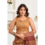 Generic Women's Linen Cotton Printed Ready To Wear Saree With Unstitched Blouse 5.5 Mtr (Brown) - Image 2