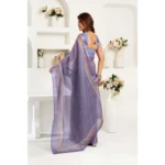 Generic Women's Linen Cotton Printed Ready To Wear Saree With Unstitched Blouse 5.5 Mtr (Light_Lavender) - Image 4
