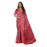 Generic Women's Linen Cotton Printed Ready To Wear Saree With Unstitched Blouse 5.5 Mtr (Red)