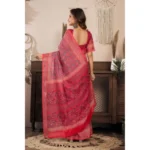 Generic Women's Linen Cotton Printed Ready To Wear Saree With Unstitched Blouse 5.5 Mtr (Red) - Image 4