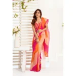 Generic Women's Linen Cotton Printed Ready To Wear Saree With Unstitched Blouse 5.5 Mtr (Multicolor) - Image 3
