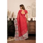 Generic Women's Linen Cotton Printed Ready To Wear Saree With Unstitched Blouse 5.5 Mtr (Red) - Image 4
