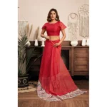 Generic Women's Linen Cotton Printed Ready To Wear Saree With Unstitched Blouse 5.5 Mtr (Red) - Image 2