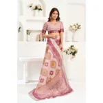 Generic Women's Linen Cotton Printed Ready To Wear Saree With Unstitched Blouse 5.5 Mtr (Maroon) - Image 2