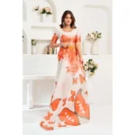 Generic Women's Linen Cotton Printed Ready To Wear Saree With Unstitched Blouse 5.5 Mtr (Orange) - Image 2