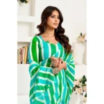 Generic Women's Linen Cotton Printed Ready To Wear Saree With Unstitched Blouse 5.5 Mtr (Green) - Image 3