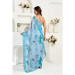 Generic Women's Linen Cotton Printed Ready To Wear Saree With Unstitched Blouse 5.5 Mtr (Sky_Blue) - Image 4