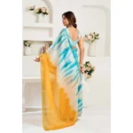 Generic Women's Linen Cotton Printed Ready To Wear Saree With Unstitched Blouse 5.5 Mtr (Aqua_Blue) - Image 4