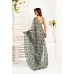 Generic Women's Linen Cotton Printed Ready To Wear With Pocket Saree With Unstitched Blouse 5.5 Mtr (Grey) - Image 4