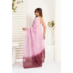 Generic Women's Linen Cotton Printed Ready To Wear With Pocket Saree With Unstitched Blouse 5.5 Mtr (Light_Pink) - Image 4