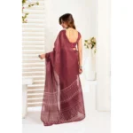 Generic Women's Linen Cotton Printed Ready To Wear With Pocket Saree With Unstitched Blouse 5.5 Mtr (Maroon) - Image 4