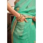 Generic Women's Linen Cotton Printed Ready To Wear With Pocket Saree With Unstitched Blouse 5.5 Mtr (Light_Green) - Image 2