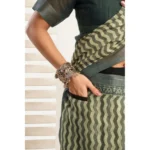 Generic Women's Linen Cotton Printed Ready To Wear With Pocket Saree With Unstitched Blouse 5.5 Mtr (Olive) - Image 2