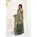 Generic Women's Linen Cotton Printed Ready To Wear With Pocket Saree With Unstitched Blouse 5.5 Mtr (Olive) - Image 4