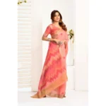 Generic Women's Linen Cotton Printed Ready To Wear With Pocket Saree With Unstitched Blouse 5.5 Mtr (Peach) - Image 3