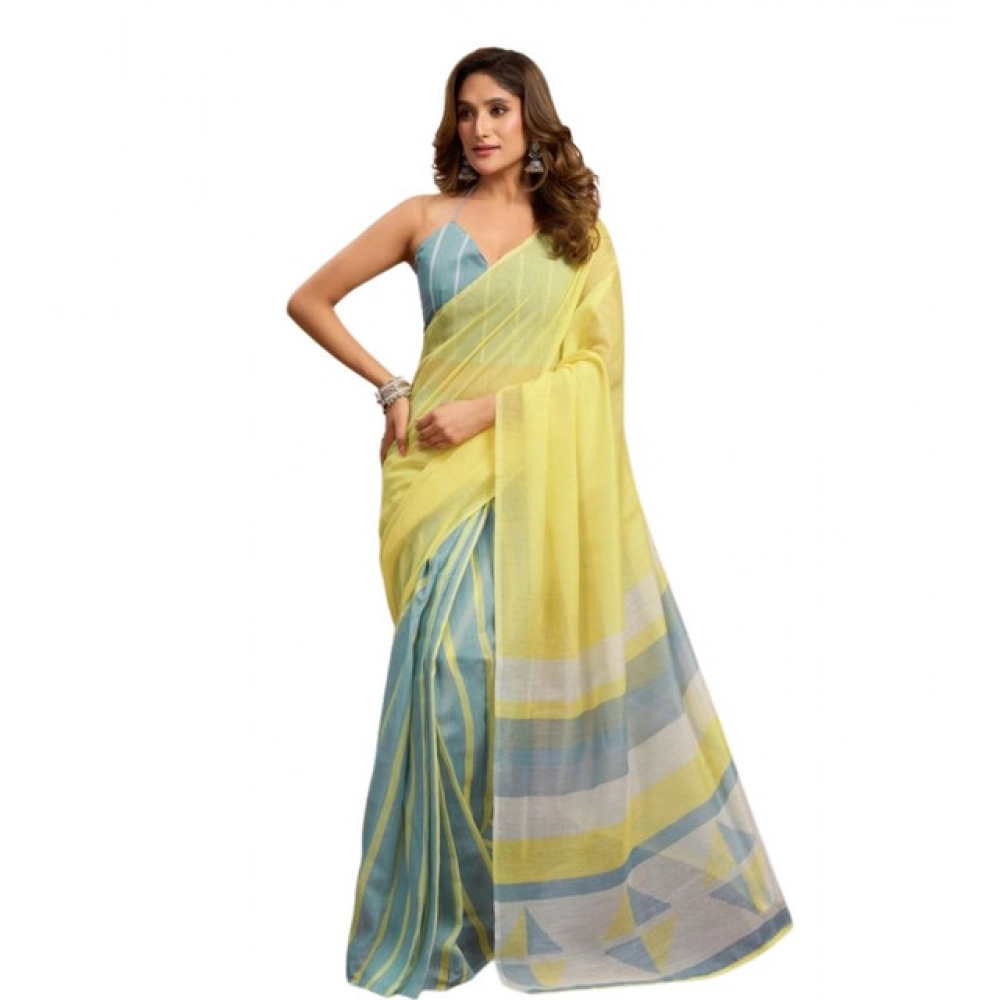 PID-64551-Women-s-Faux-Linen-Printed-Ready-To-Wear-With-Pocket-Saree-With-Unstitched-Blouse-5-5-Mtr-1000x1000-1.webp Generic Women's Linen Cotton Printed Ready To Wear With Pocket Saree With Unstitched Blouse 5.5 Mtr (Light_Yellow) - Image 1