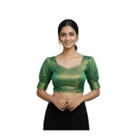 Generic Women's Erode Silk V Neck Padded Blouse (Green, 38 Ready Size (Self-Alterable 36–40)