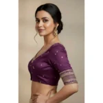 Generic Women's Vichitra Silk V Neck Padded Blouse (Purple, 38 Ready Size (Self-Alterable 36–40) - Image 3