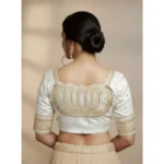 Generic Women's Vichitra Silk V Neck Padded Blouse (White, 38 Ready Size (Self-Alterable 36–40) - Image 2