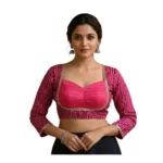 Generic Women's Rayon Sabyasachi Style Round Neck Padded Blouse (Pink, 38 Ready Size (Self-Alterable 36–40)