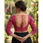 Generic Women's Rayon Sabyasachi Style Round Neck Padded Blouse (Pink, 38 Ready Size (Self-Alterable 36–40) - Image 3