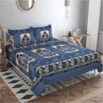 Generic Fleece Floral Printed Double Polar Warm Bedsheet with 2 Pillow Cover (Blue)