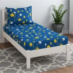 Generic Microfiber Floral Printed Single Bedsheet with 1 Pillow Cover (Blue)