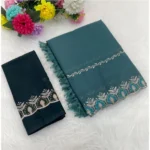 Generic Women's Georgette Embroidered Saree With Unstitched Blouse 5.5Mtr (Blue)