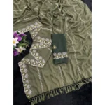 Generic Women's Georgette Embroidered Saree With Unstitched Blouse 5.5Mtr (Mehendi) - Image 2