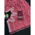 Generic Women's Georgette Embroidered Saree With Unstitched Blouse 5.5Mtr (Red) - Image 2