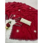 Generic Women's Chiffon Butti Dotted Saree With Unstitched Blouse 5.5Mtr (Red) - Image 2