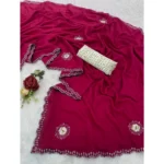 Generic Women's Chiffon Butti Dotted Saree With Unstitched Blouse 5.5Mtr (Pink) - Image 2