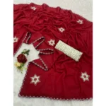 Generic Women's Chiffon Butti Dotted Saree With Unstitched Blouse 5.5Mtr (Red) - Image 2