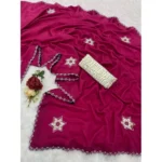 Generic Women's Chiffon Butti Dotted Saree With Unstitched Blouse 5.5Mtr (Pink) - Image 2