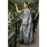 Generic Women's Polyester Printed Saree With Unstitched Blouse 5.5 Mtr (Grey) - Image 4