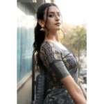 Generic Women's Polyester Printed Saree With Unstitched Blouse 5.5 Mtr (Grey) - Image 2