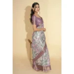 Generic Women's Polyester Printed Saree With Unstitched Blouse 5.5 Mtr (Light Purple) - Image 4