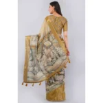Generic Women's Polyester Printed Ready To Wear Saree With Unstitched Blouse 5.5 Mtr (Gold) - Image 4