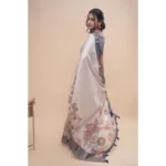 Generic Women's Polyester Printed Saree With Unstitched Blouse 5.5 Mtr (Off-White) - Image 4