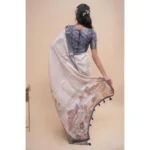 Generic Women's Polyester Printed Saree With Unstitched Blouse 5.5 Mtr (Off-White) - Image 3