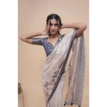 Generic Women's Polyester Printed Saree With Unstitched Blouse 5.5 Mtr (Off-White) - Image 2