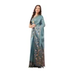 Generic Women's Polyester Printed Saree With Unstitched Blouse 5.5 Mtr (Blue)